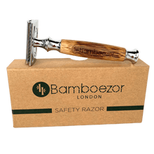 Load image into Gallery viewer, Natural Bamboo Handle Double Edge Safety Razor with FREE cleaning cloth - Bamboezor London
