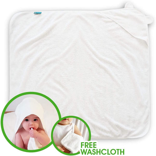 Organic Bamboo Hooded Baby Bath Towel with Free Washcloth - Bamboezor London